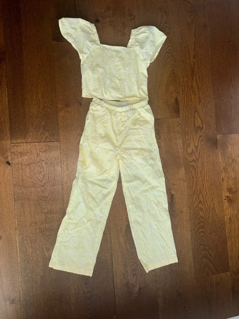 btween Size 8 Light Yellow Eyelet Straight-Leg Pants Set